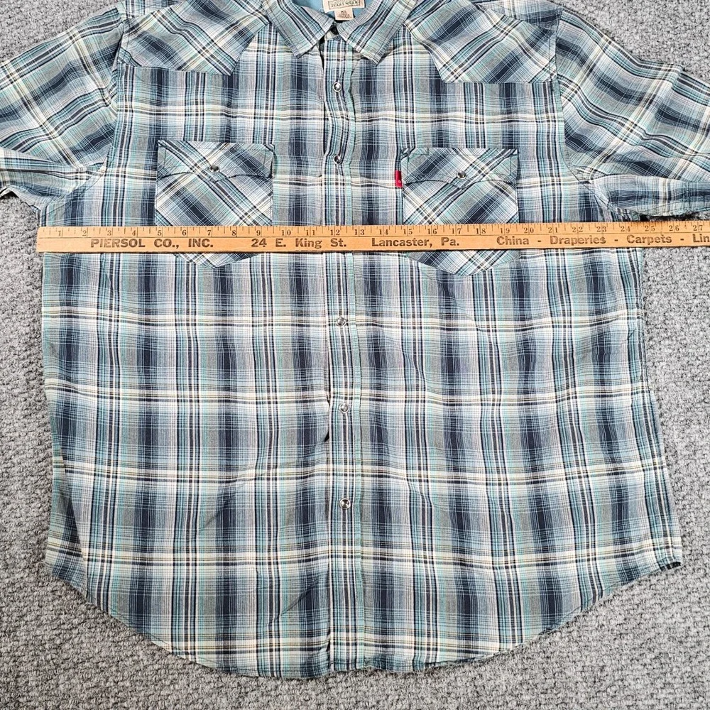 Vintage Levi's Plaid Western‎ Shirt Short Sleeve Pearl Snap Button Up Cowboy XL